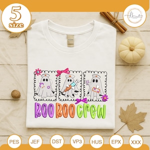 Boo Boo Crew Nurse Ghost Embroidery File, Funny Halloween Medical Embroidery Design, Halloween Coquette Nurse Design, Spooky Season Gift