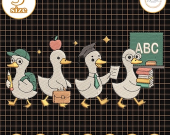 Goose In School Embroidery File, Back To School Embroidery Design, 1st of School Shirt Idea, Silly Goose Design, Autumn Season File