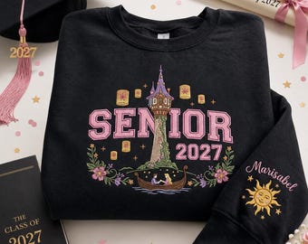 Personalisiertes, besticktes Sweatshirt für Schulabgänger, Rundhals-Shirt mit Märchenturm-Motiv, individuelles Abschlussgeschenk