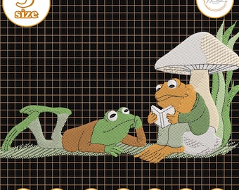 Frosch und Kröte Stickdatei, Frosch und Kröte Lese Buch Stickdatei, Frosch und Kröte Lesebuch Stickdatei, Natur Geschenk, Frosch Design, Buchliebhaber Geschenk