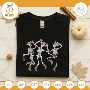 Halloween Dancing Cowboy Skeleton Embroidery File, Western Style Skeleton Embroidered Design, Spooky Season Design, Horror Holiday Gift Idea