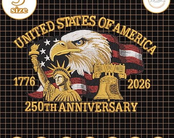 USA 250th Anniversary Liberty Embroidery, Statue of Liberty Eagle and Bell Design, American Landmarks 1776-2026 File