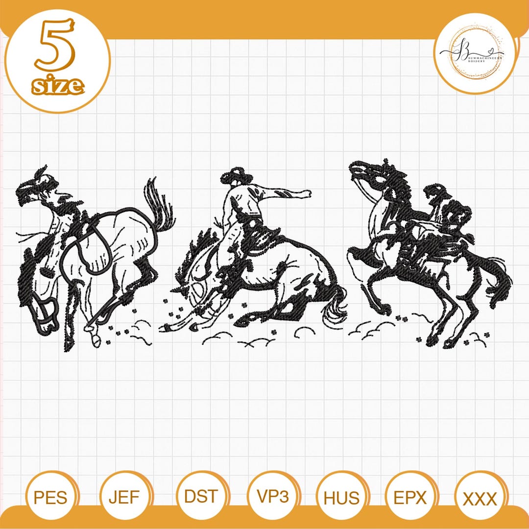 Machine Embroidery Rodeo Western Cowboy Embroidery File, Wild West Rodeo Rider Pattern ...