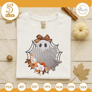 Halloween Floral Ghost And Bow Embroidery Design, Retro Halloween Embroidery File, Spooky Season Idea, Coquette Bow Design, Halloween Design