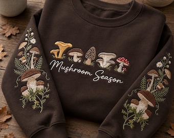 Sweatshirt mit Pilzmotiv, besticktes Shirt mit botanischem Pilzmuster, Cottagecore-Wald-Shirt, Geschenk für Pilzliebhaber