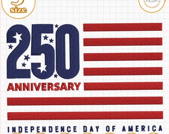 Bordado del 250.º aniversario del Día de la Independencia de Estados Unidos, patrón de rayas y estrellas de la bandera de EE. UU., diseño de celebración patriótica