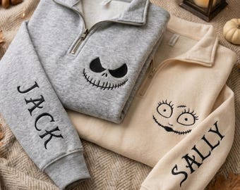 Personalisiertes Halloween-Sweatshirt mit Stickerei, Nightmare Before Christmas-Shirt, Halloween-Film-Pullover für Paare – das perfekte Geschenk
