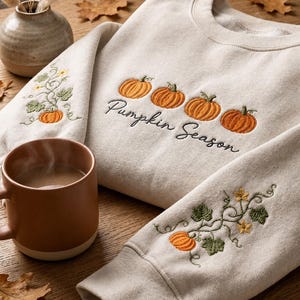 Geborduurd sweatshirt pompoenseizoen, gezellige herfstpompoen ronde hals, pompoenshirt herfst, Thanksgiving-cadeau