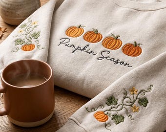 Kürbis Saison Besticktes Sweatshirt, Gemütlicher Herbst Kürbis Rundhalsausschnitt, Herbst Kürbis Shirt, Thanksgiving Geschenk