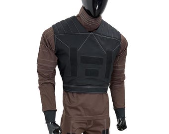 geinspireerd door Beskar Din Djarin Bruin pak met zwart vest 3-delig Bounty Hunter-outfit Cosplaykostuum