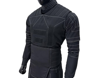 Din Djarin Mandalorianischer Fluganzug | Star Wars Kopfgeldjäger Cosplay 4er Outfit | Individuelles Shirt Hose Weste Kummerbund