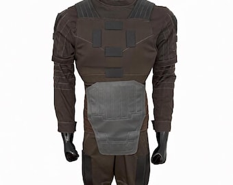 Custom Brown Flight Suit Cosplay Set | 3-Piece Outfit with Flak Vest & Cummerbund | Bounty Hunter Costume