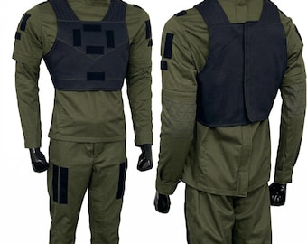 Custom Made Bounty Hunter Cosplay Costume | Olive Green 3-Piece Flight Suit & black Flak Vest