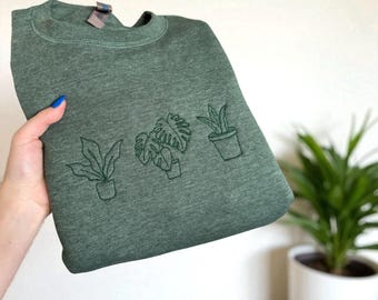 Moletom com gola redonda e plantas bordadas: Plant Lover