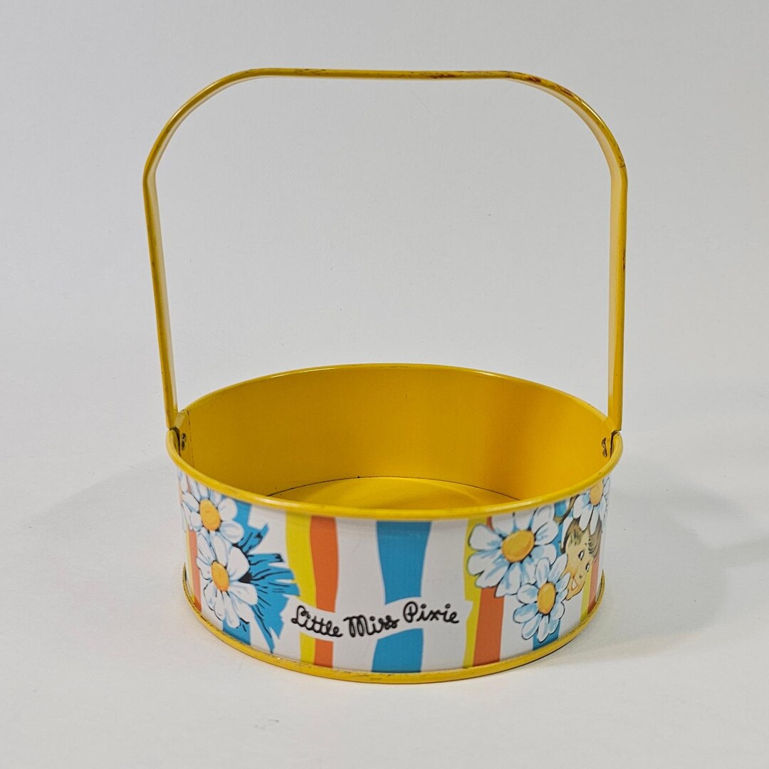 Little Miss Pixie Tin Bucket Basket Daisies Stripes Candy Favor Easter ...