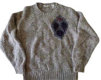 Sweter męski Bill Ditfort Designs, brązowy, szary, wełniany, moherowy, ręcznie robiony, abstrakcyjny, mały
