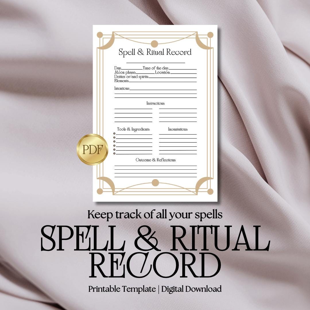 Spell & Ritual Record Template | Printable Grimoire Page | Spell ...