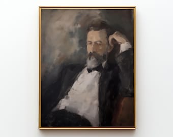 Vintage Gentleman Porträt, Muted Academia Wandkunst, Vintage Figur Wandkunst, Dark Academia, Männliche Figur Malerei, digitaler Download J59
