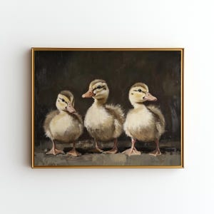 Three Ducklings Painting | Antique Animal Portrait Print | Woodland Nursery Art | Farmhouse Kids Room Decor | Printable Wall Art J85