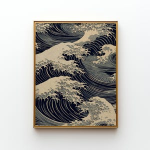 Japanese Great Wave Art Print, Hokusai Style Ocean Waves Decor, Coastal Beach House Wall Art, Serene Nautical Decor, Japandi Art J68