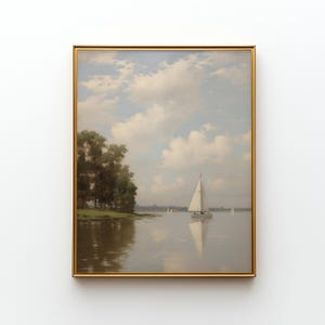 Serene Lake Print, Serene Coastal Landscape Art Print, Peaceful Coastal Wall Art, Tranquil Nautical Scene, Vintage Art, Digital Download J31