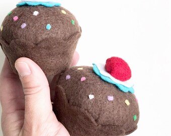 Chocolate Felt Cupcake Birthday Party Gift: Decorations, Party Favors, Kitchen Play Food, Home Decor, Gifts, Kids Pretend Toy