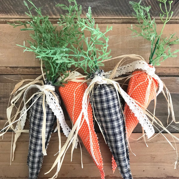 Fabric Handmade Carrots (Orange or Plaid) - Home Decor, Baskets, Rustic, Farmhouse, Spring Housewares, Tiered Trays, Party, Sewn, Props