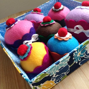 Cherry Large Felt Cupcake: Custom Color, Handmade Food Decor, Party Favors, Gifts, Pin Cushion