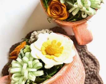 Felt Flowers in Anthropologie Mug: Arrangement Flower Pot, Home Decor, Gift, Hostess, Faux Plant