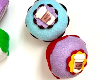Coffee Felt Cupcake Pin Cushion: Handmade Home Decor, Coffee Lover Gifts, Teachers, Party Favors