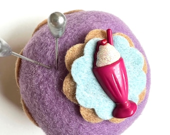 Milkshake Felt Cupcake Pin Cushion: Dessert Home Decoration, Birthday Gift, Thank You, Shake Foodie