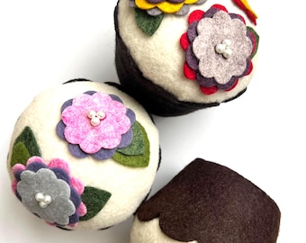 Felt Flower Large Cupcake Pin Cushion: Handmade Floral Decoration, Housewarming Birthday Gift, Mother's Day, Nature