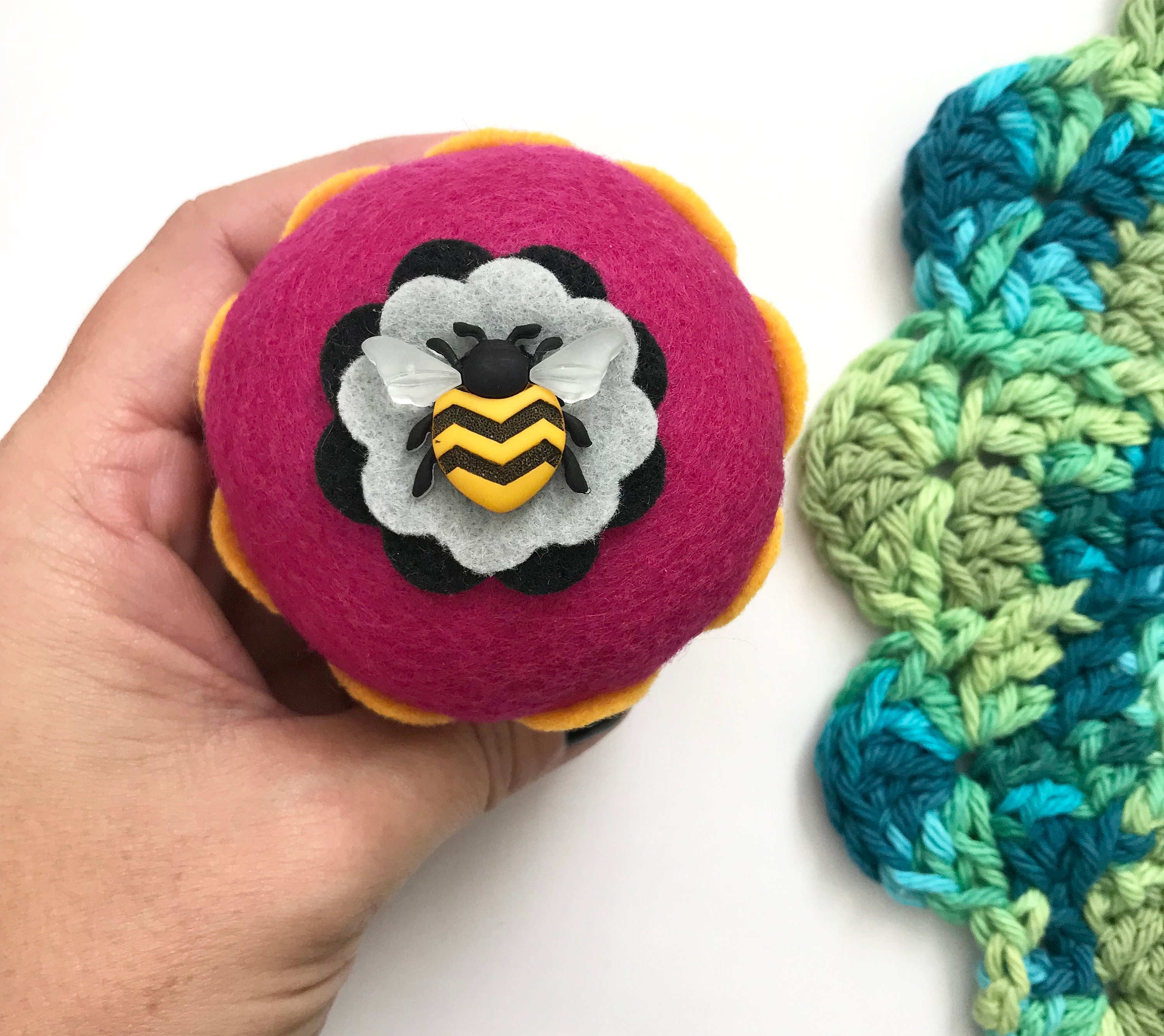 Bee Felt Cupcake: Handmade Home Decor, Nature, Pin Cushion, Party and Gift, Thank you