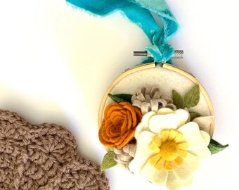 Hanging Felt Flower Mini Hoop Arrangement: Faux Plant Home Decor, Gifts, Handmade Thank You