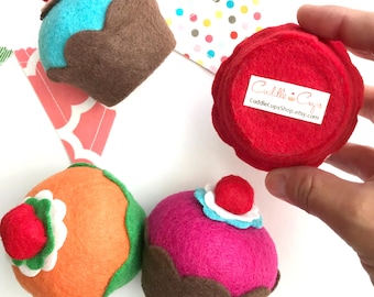 Personalized Birthday Party Felt Cupcakes (Set of 6): Handmade Decorations, Party Favors, Play Food, Kitchen Decor, Favors, Kids Toy