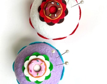 Sprinkled Donut Felt Cupcake Pin Cushion: Handmade Home Decor, Play Food, Birthday Gift, Party Favors