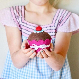 Large Felt Cupcake Set: Cherry Topped, Handmade Food Prop, Decor, Pin Cushion