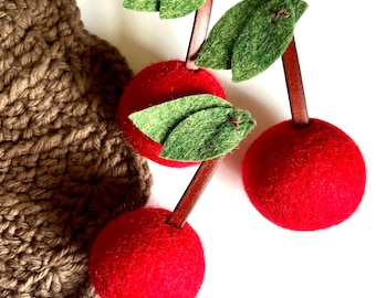 Large Felt Cherry Home Decoration: Bowl Filler, Kitchen Tiered Trays, Cherries, Party Favors, Thank You Gift