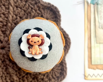 Baby Lion Felt Cupcake: Handmade Home Decor, Gifts, Pin Cushion, Nursery, Animal Lover