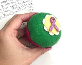 Breast Cancer Awareness Felt Cupcake - Pink Ribbon, Home Decor, Gifts, Pin Cushion, Birthday, Bakery, Friends, BFF, Thank you, Survivor