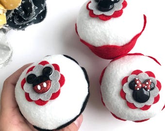 Mickey or Minnie Mouse Felt Cupcake Pin Cushion: Disney, Birthday Gift, Party Favor, Home Decoration, Disneyland