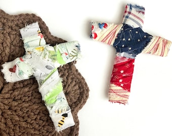 Prayer Cross: Bible Study, Praying, Church Gift, Scrappy Fabric Keepsake, Christian Journaling