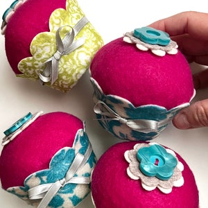 Button Top Large Felt Cupcake: Handmade Home Decor, Pin Cushion, Gifts for Her