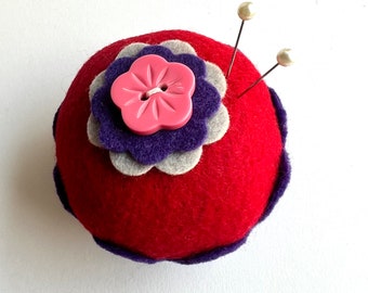 Pink Flower Button Felt Cupcake - Home Decor, Gifts, Pin Cushion, Girlie, Cupcake Crafts, Room Decor, BFF, Birthday, For Her, Thanks, Foodie