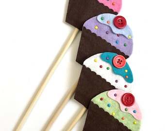 Handmade Felt Sprinkled Cupcake Stick: Party Decor, Centerpiece, Favors, Wand