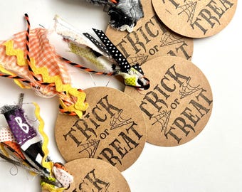 Trick or Treat Halloween Gift Tags (Set of 3) - Gifts, Packaging, Partyware, Gift Wrap, Round Tags, Card stock, Supplies, Decor, Seasonal