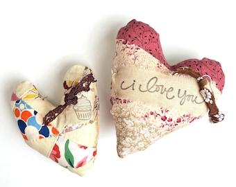Quilted Stuffed Heart Home Decoration: Bowl Filler, Tiered Tray, Thank You Gift, Antique Mini Pillow