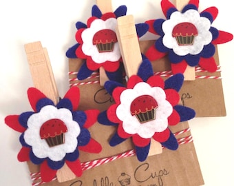 4th Of July Americana Clothepin Clips (Set of 2) - Patriotic, BBQ Party Decor, Banners, Bunting, Gifts, Tags, Picnics, Veterans