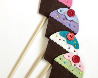 Sprinkled Cupcake Wood Stick Topper - Home Decor, Table Top, Centerpieces, Planter Sticks, Cake Topper, Favors, Gift Wrap, Party Decorations