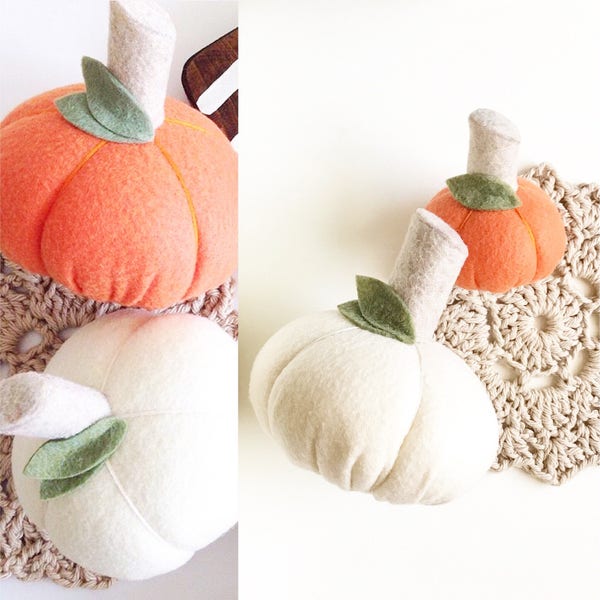 Fall White Felt Pumpkins (Large or Small) - Handmade, Halloween, Fall Decor, Gifts, Home Decor, Thanksgiving Table, Rustic, Kitchen Decor